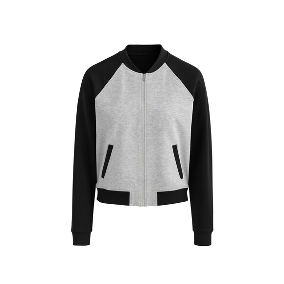 Juicy Couture Bomber Jacket Women M Black Gray Zip Up Couture Logo Casual - Picture 1 of 12